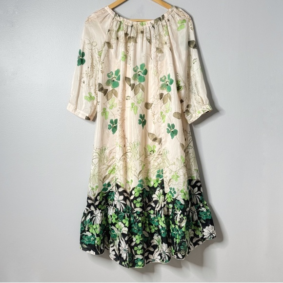 Anthropologie Vanessa Virginia Silk Dress Rainforest High Low Hem Cream Ivory - Picture 4 of 16
